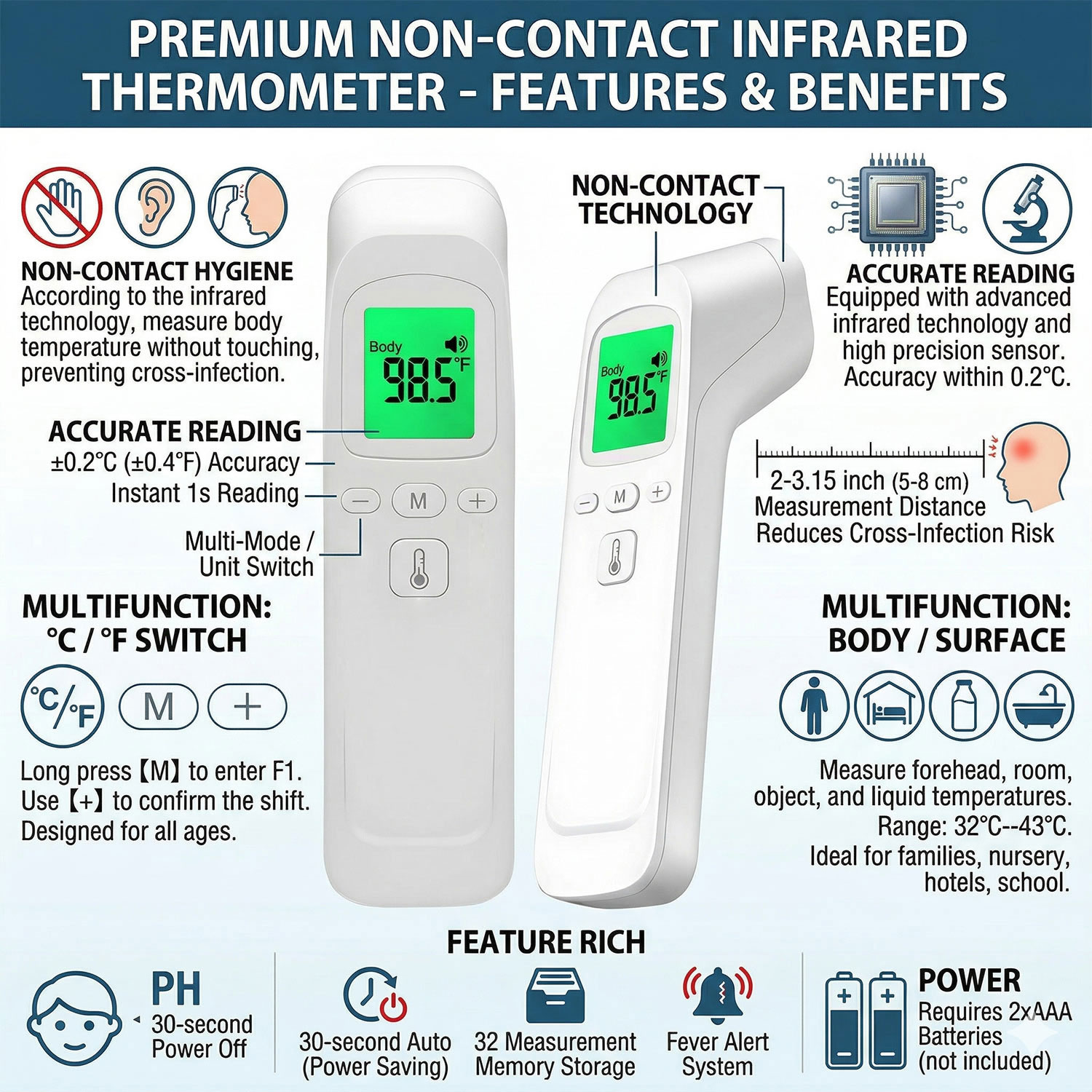 비접촉식 적외선 이마 체온계 섭씨/화씨 측정기 휴대용  - Pulse Oximeter 리뷰 및 가격